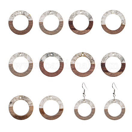 Olycraft 10шт деревянные подвески из смолы для серег кольцо старинные смолы из дерева эффектные украшения для ожерелий и серег - дымчато-серый RESI-OL0001-10E-1
