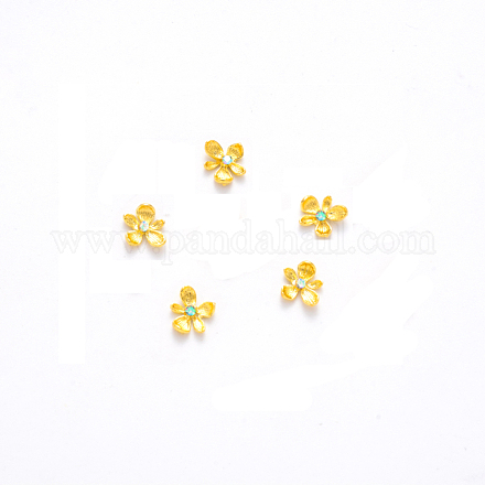 合金クリスタル ab ラインストーンカボション  ネイルアートの装飾の付属品  花  ゴールドカラー  8x7x2mm MRMJ-Q079-16E-1