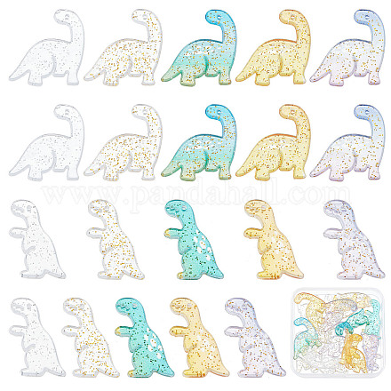 Sunnyclue 1 boîte de 20 breloques dinosaures breloques dinosaures animal de dessin animé t-rex breloque transparente en poudre de paillettes breloque acrylique pour la fabrication de bijoux breloques dégradé de couleur boucles d'oreilles collier bracelets bricolage artisanat MACR-SC0001-08-1