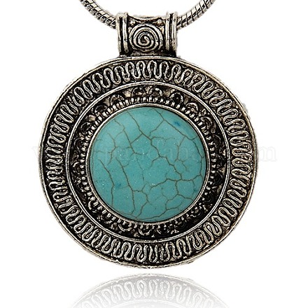 Antique Silver Tone Alloy Dyed Synthetic Turquoise Pendants PALLOY-J100-02AS-1