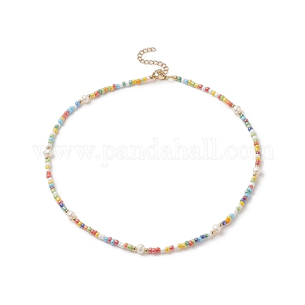 Collana da donna con perle naturali e perline di vetro NJEW-JN04241-1
