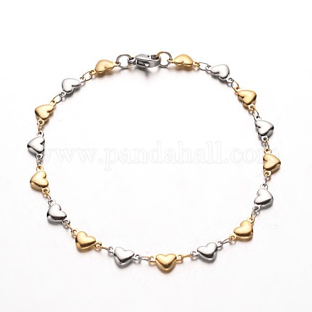 304 Stainless Steel Heart Link Bracelets X-BJEW-M121-03GP-1