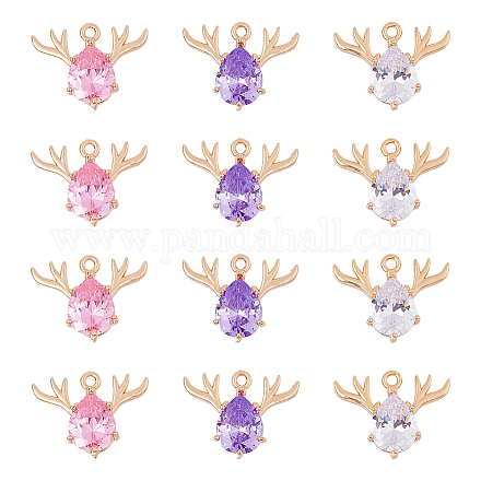 12 шт. 3-х цветные подвески из латунного стекла со стразами GLAA-FH0001-82-1