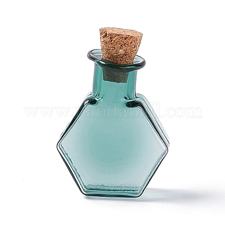 Hexagon Dollhouse Miniature Glass Cork Bottles Ornament AJEW-F058-01D-1