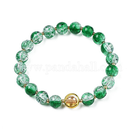 Bracciale elasticizzato rotondo con perline di vetro e anello in ottone placcato oro da donna BJEW-N018-02I-1