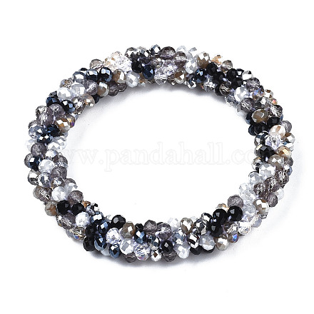 Bracelet extensible au crochet en perles de verre X-BJEW-T016-09A-1