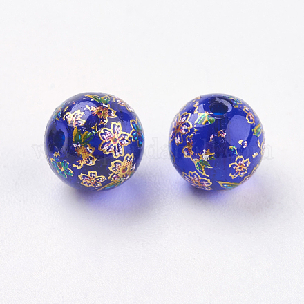 Flower Picture Printed Glass Beads GLAA-E399-8mm-C03-1