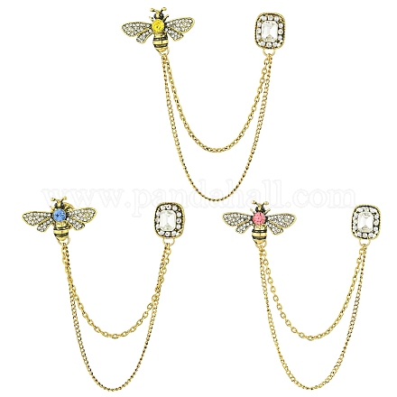 3 шт. 3-х цветные стеклянные броши-цепочки в виде пчелы и прямоугольника JEWB-CJ0001-62-1