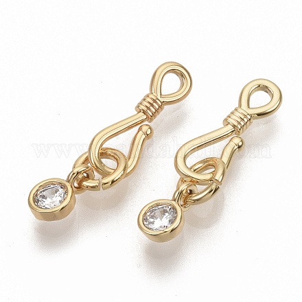 Brass Micro Pave Clear Cubic Zirconia Hook and S-Hook Clasps KK-T051-26G-NF-1