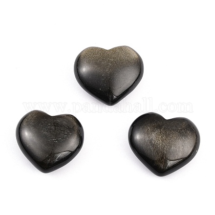 Piedra de amor de corazón de obsidiana con brillo dorado natural G-B002-02-1
