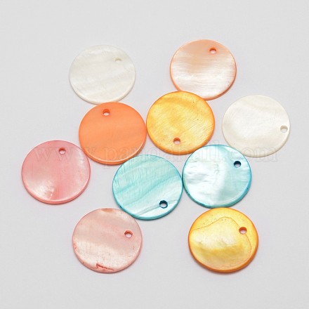 Dyed Natural Flat Round Shell Pendant SHEL-P003-06-1