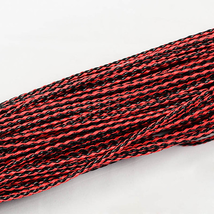 編み込み模造レザーコード  ラウンドブレスレットパーツ  暗赤色  3x3mm  約103.89ヤード（95m）/バンドル LC-S005-061-1