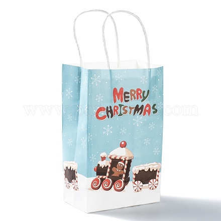 クリスマステーマクラフト紙ギフトバッグ  ハンドル付き  ショッピングバッグ  ジンジャーブレッドマン模様  13.5x8x22cm CARB-L009-A08-1