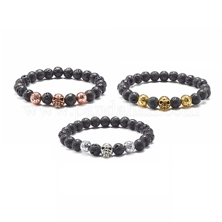 Perles rondes de roche de lave naturelle bracelets d'aromathérapie d'anxiété d'huile essentielle X1-BJEW-JB06921-1