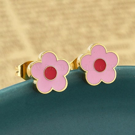 Серьги-гвоздики из нержавеющей стали 304 с эмалью STAS-E502-01G-02-1