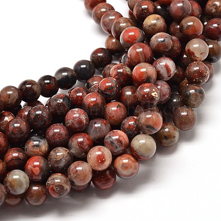 Jaspe brecciated naturales hebras de perlas redondo G-P072-12-4mm-1