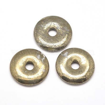 Donut/Pi Disc Natural Pyrite Pendants G-I125-33A-1