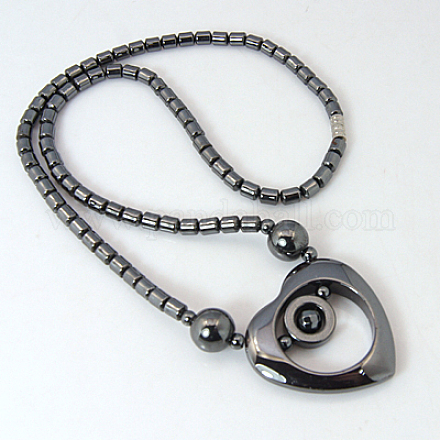 合成ヘマタイトネックレス  真鍮製ネジ式クラスプ付き  ブラック  18.7インチ X-NJEW-C021-1-1