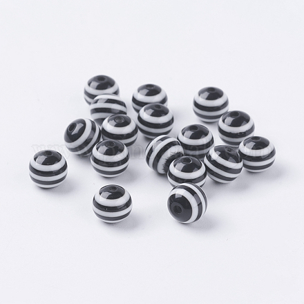 Rotonde perle di resina a righe X-RESI-R158-8mm-11-1