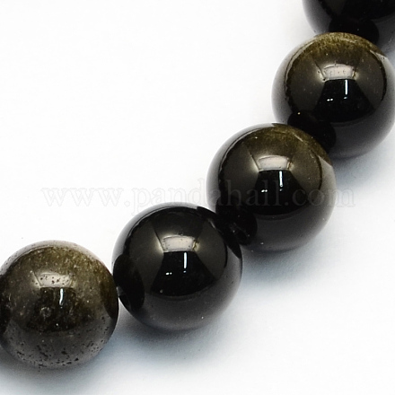 Brillance dorée naturelle perles rondes obsidienne brins G-S157-4mm-1