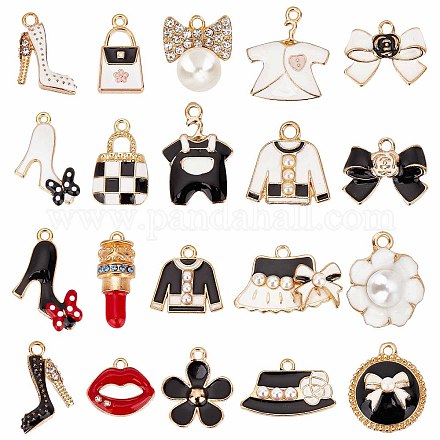 SUNNYCLUE 1 Box 40Pcs Fashion Charms Red Lip Charms Enamel Flower Charm High Heel Shoes Hand Bag Hat Clothes Charm Imitation Pearl Beads Bowknot Charms for Jewelry Making Charm Earrings DIY Supplies ENAM-SC0002-26-1