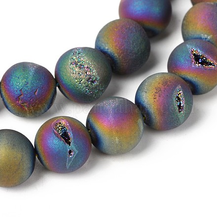 Electroplate Natural Agate Round Bead Strands G-M171-8mm-04-1