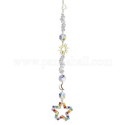 Perles de verre enveloppées d'étoiles ornements suspendus HJEW-JM01652-1