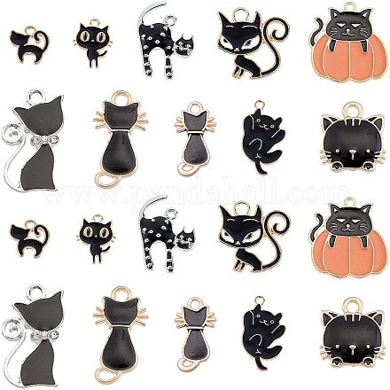 Chgcraft 40 pièces chat émail breloques accessoires noir chat breloques émail breloques pour la fabrication de bijoux ENAM-CA0001-14-1