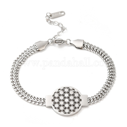 304 braccialetto a maglie floreali in acciaio inossidabile con catene barbazzali BJEW-E091-02P-1