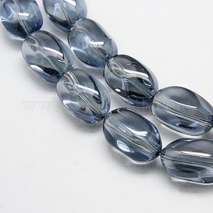 クリスタルガラスの楕円形ビーズ  スチールブルー  21x13mm  穴：1mm X-GLAA-F017-A01-1