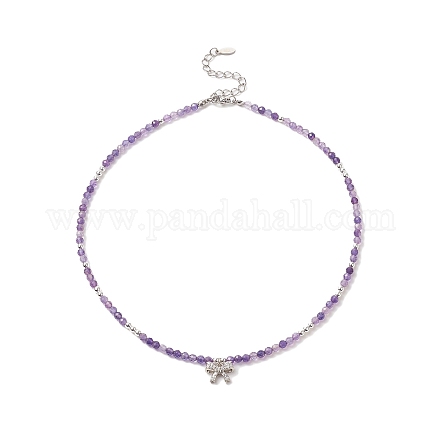 Halskette mit klarem Zirkonia-Bowknot-Anhänger und natürlichen Amethyst-Perlenketten für Damen NJEW-JN04271-03-1
