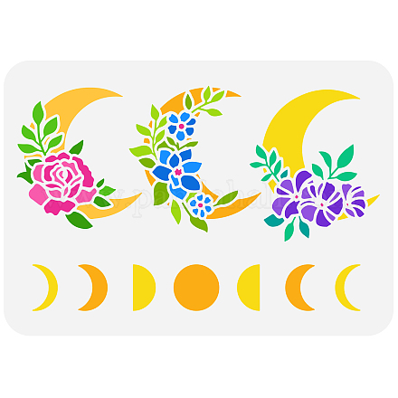 FINGERINSPIRE Floral Moon Phase Painting Stencil 11.7x8.3 inch Reusable Moon Flower Drawing Template DIY Craft Decorative Stencil for Painting on Scrapbook Fabric Tiles Floor Furniture Wood DIY-WH0396-179-1
