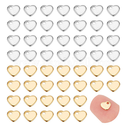 UNICRAFTALE about 100pcs 2 Colors Flat Heart Charm Tiny Love Pendant Stainless Steel Charm Hypoallergenic Metal Charm 1mm Small Hole for DIY Jewelry Findings Making 6mm Wide STAS-UN0003-87-1