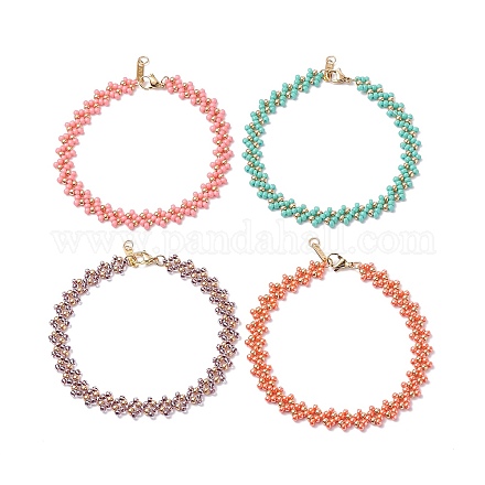 Ensemble de bracelets de cheville tressés en perles de verre pour femmes AJEW-AN00466-1