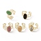 Ion Plating(IP) Natural Gemstone Oval Open Cuff Ring, Gold Plated 304 Stainless Steel Wrap Jewelry for Women, US Size 7(17.3mm)