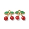 Ion Plating(IP) 304 Stainless Steel Pendants, with Enamel, Real 18K Gold Plated, Cherry Charm, Red, 15.5x15x4mm, Hole: 2mm