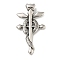 316 Surgical Stainless Steel Big Pendants, Cross with Snake Charm, Antique Silver, 55x30x9mm, Hole: 5x6mm