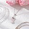 Handmade Glass Beaded Prince with Crown Pendant 304 Stainless Steel Cable Necklaces for Women, Stainless Steel Color, Misty Rose, 17.83 inch(45.3cm)