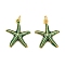 Brass Enamel Pendants, Starfish Charms, Long-Lasting Plated, Rack Plating, Cadmium Free & Lead Free, Golden, Green, 22x18x3mm, Hole: 3.5mm