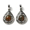 Natural Unakite Pendants, Rack Plating Brass Hollow Teardrop Charms, Cadmium Free & Lead Free, Platinum, 29.5x19.5x7.5mm, Hole: 7.5x5mm