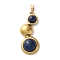 Natural Lapis Lazuli Pendants, 304 Stainless Steel Flat Round Charms, Ion Plating(IP), Golden, 35.5x15x6~7mm, Hole: 5x3mm