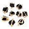 Raw Rough Natural Obsidian Nuggets Connector Charms, with Brass Edge, Golden, 17~24x13.5~15.5x7.5~16mm, Hole: 1.5~1.6mm