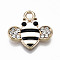 Alloy Enamel Pendants, with Crystal Rhinestone, Cadmium Free & Lead Free, Bee, Light Gold, White, 17x18x2.5mm, Hole: 2mm
