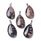 Natural Labradorite Pendants, with Brass Finding, Teardrop, 35x20x7.5~9mm, Hole: 4x3.5mm