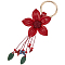 Leather and Alloy Keychain, Flower, Red, 190mm.