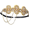 Flower Polyester Rhinestone and Alloy Plastic Pearl Tassel Chain Hair Accessories, Golden, 530mm