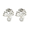 304 Stainless Steel & Rhinestone & ABS Plastic Pearl Stud Earrings, Polished, Tree of Life, Stainless Steel Color, 16x15mm