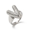 Letter Brass Micro Pave Clear Cubic Zirconia Open Cuff Ring for Women, Platinum, Letter V, 19.5x15mm, US Size 6(16.5mm)