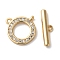 Brass Micro Pave Clear Cubic Zirconia Toggle Clasps, Ring, Real 18K Gold Plated, 17mm, Ring: 12x12x1mm, Hole: 0.9mm, Bar: 14x4x2mm, Hole: 0.9mm