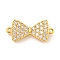 Brass Micro Pave Clear Cubic Zirconia Connector Charms, Bowknot, Real 18K Gold Plated, 8.5x18x3mm, Hole: 0.9mm